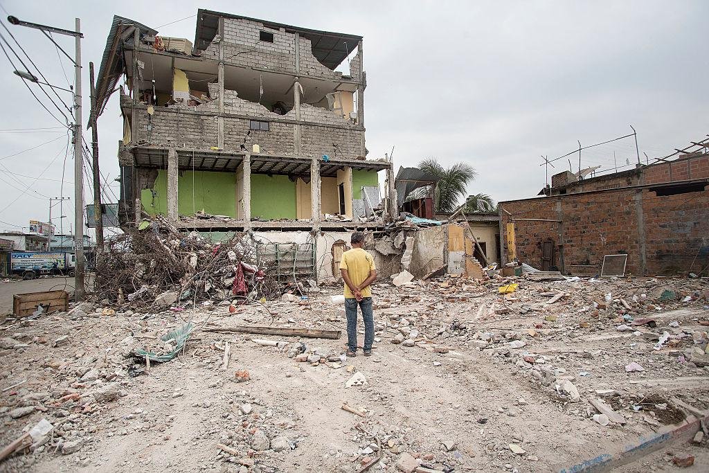 "A man observes the aftermaths of an earthquake struck Ecuador on April 21, 2016 in Pedernales, Ecuador. (Photo by Edu Leon/LatinContent/Getty Images)" Sourced Time.com